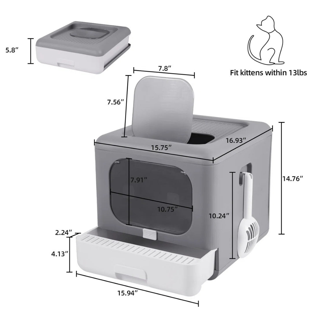 Caja de arena plegable y compacta para gato