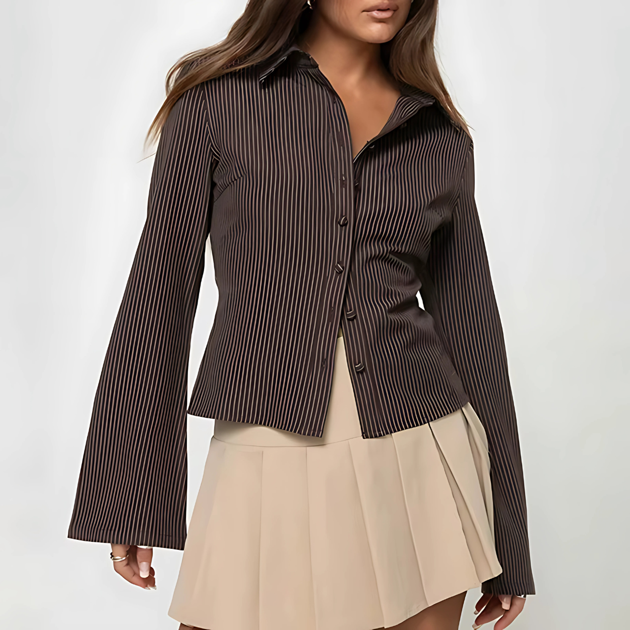 Blusa de Rayas Marrón para Mujer Elegante