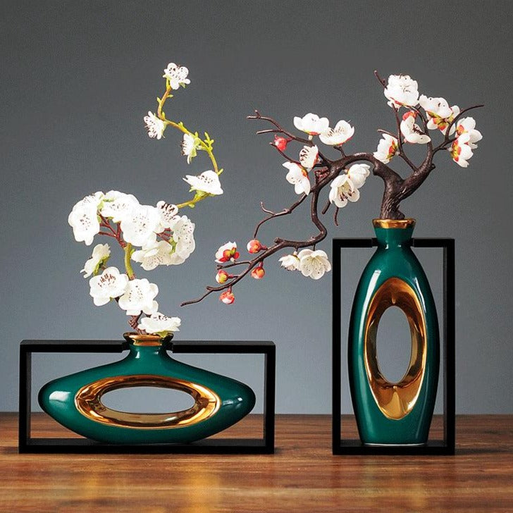 Jarrón Decorativo de Cerámica Oro Refinado para Interior