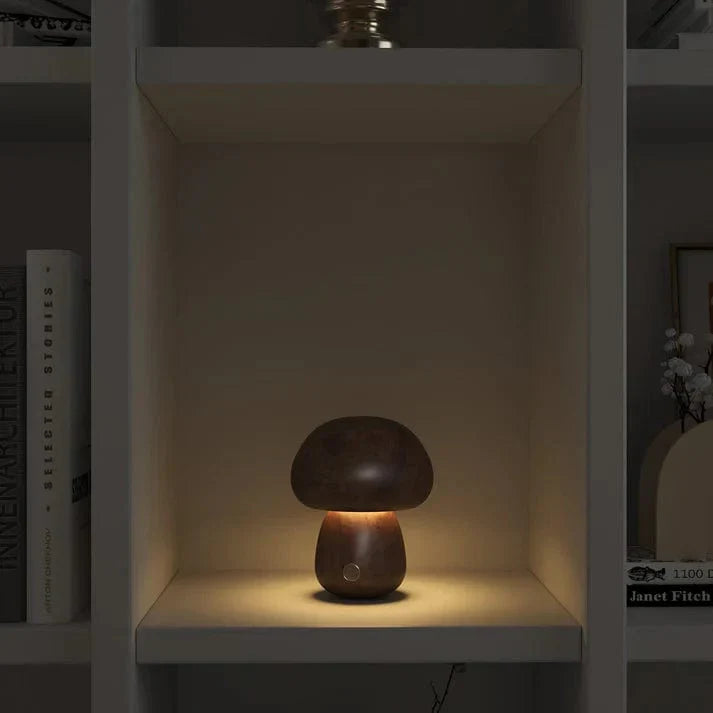 Lámpara Hongo en Madera Natural