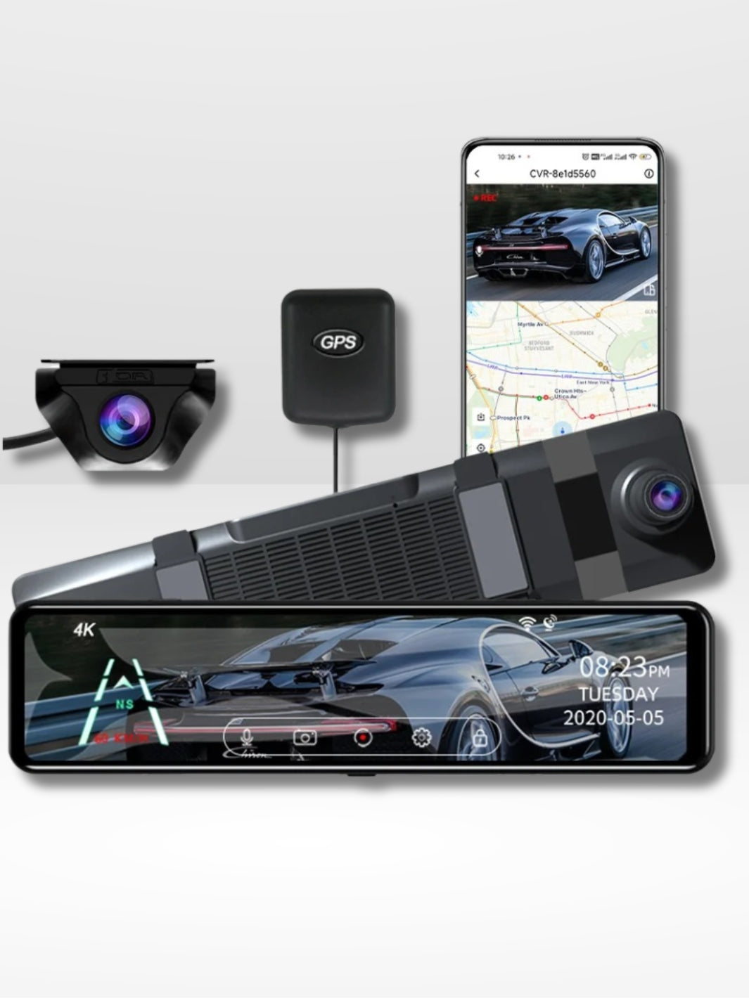 Espejo Retrovisor con Cámara 4K que Incluye GPS y Grabación