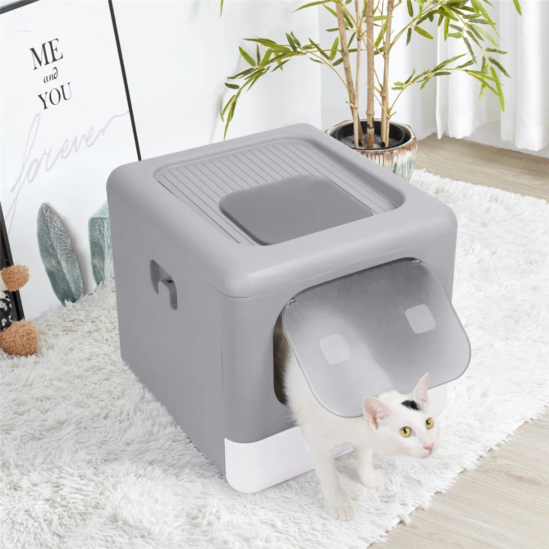 Caja de arena plegable y compacta para gato