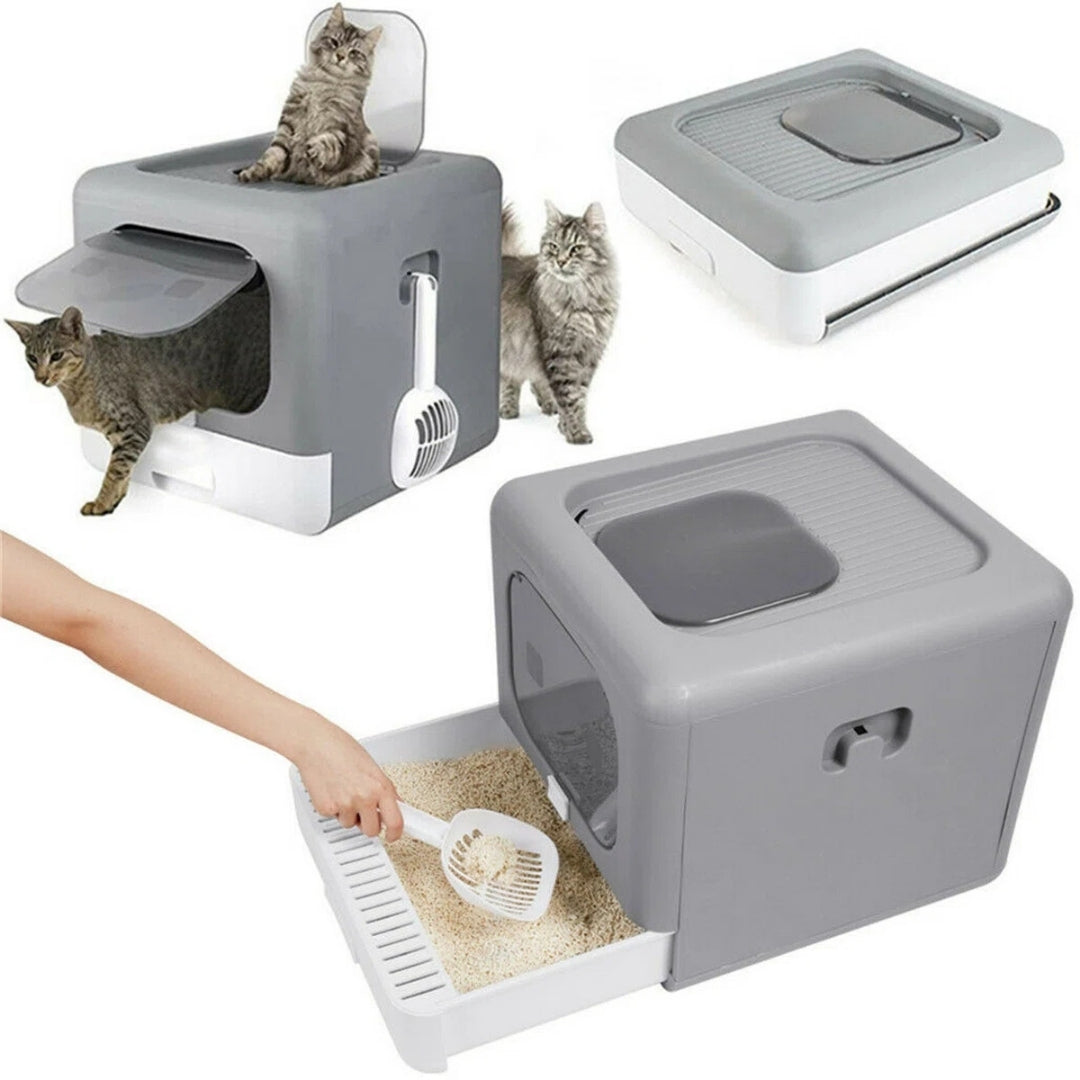 Caja de arena plegable y compacta para gato