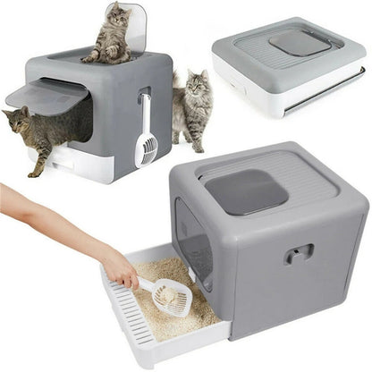 Caja de arena plegable y compacta para gato