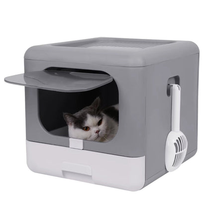 Caja de arena plegable y compacta para gato