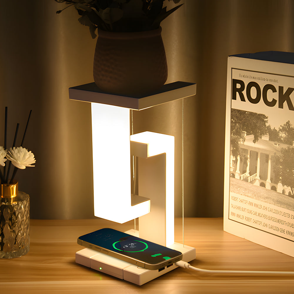Lámpara de Mesa Flotante Elegante con Carga USB y LED Potente