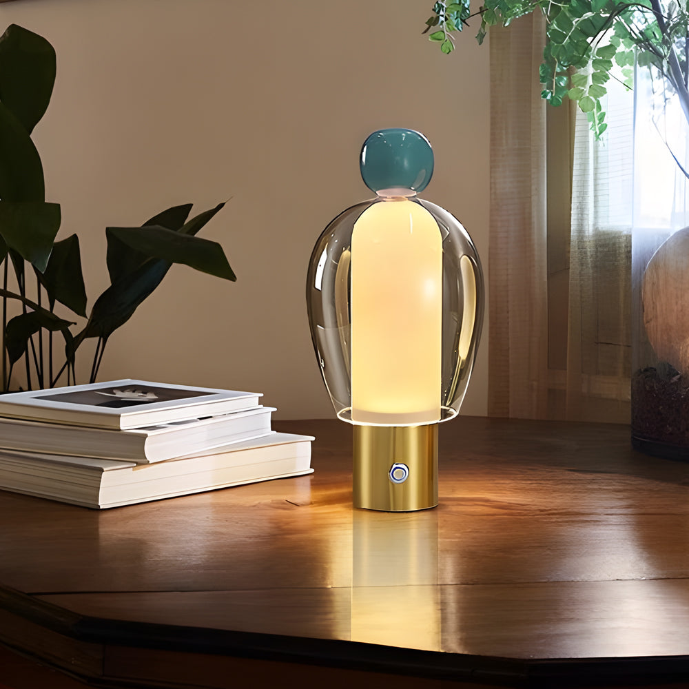 Lámpara de escritorio elegante de vidrio con LED regulable