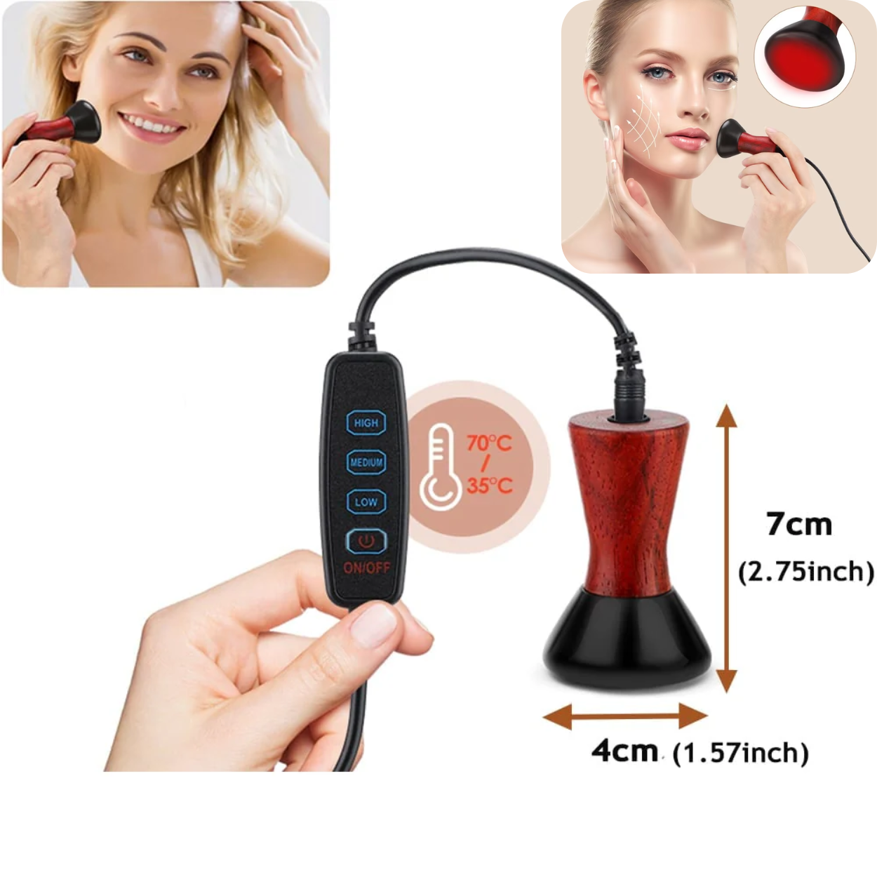 Dispositivo Eléctrico Calefactable de Masaje Gua Sha para Rostro