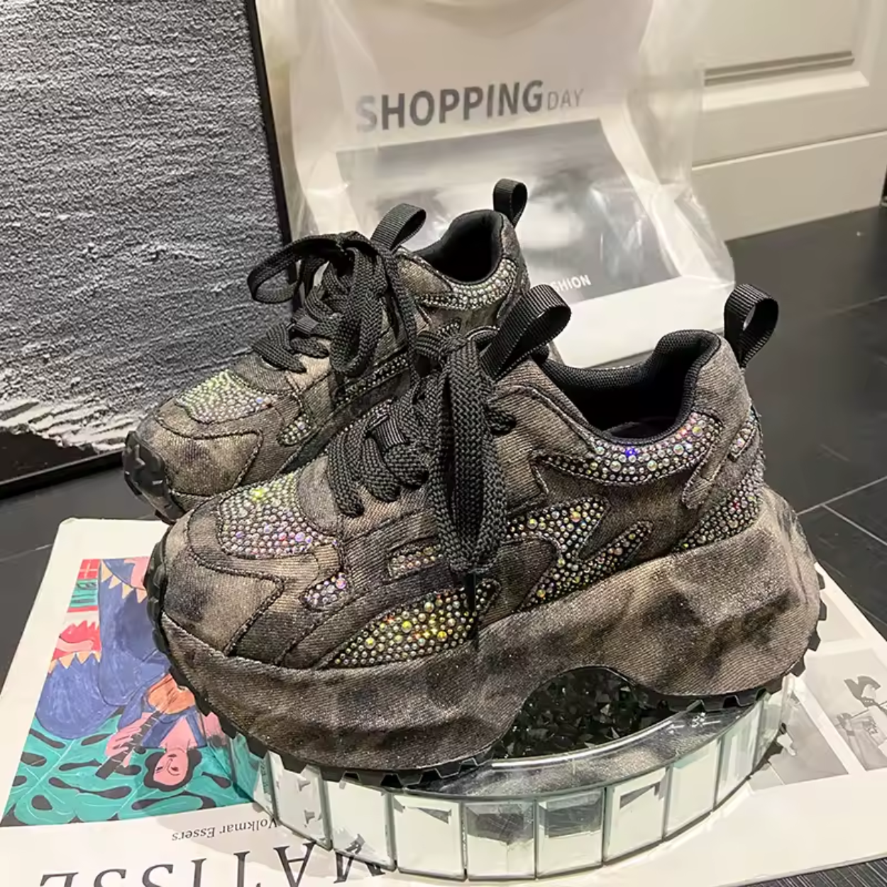 Zapatillas Mujer Chunky con Lentejuelas Glamourosas