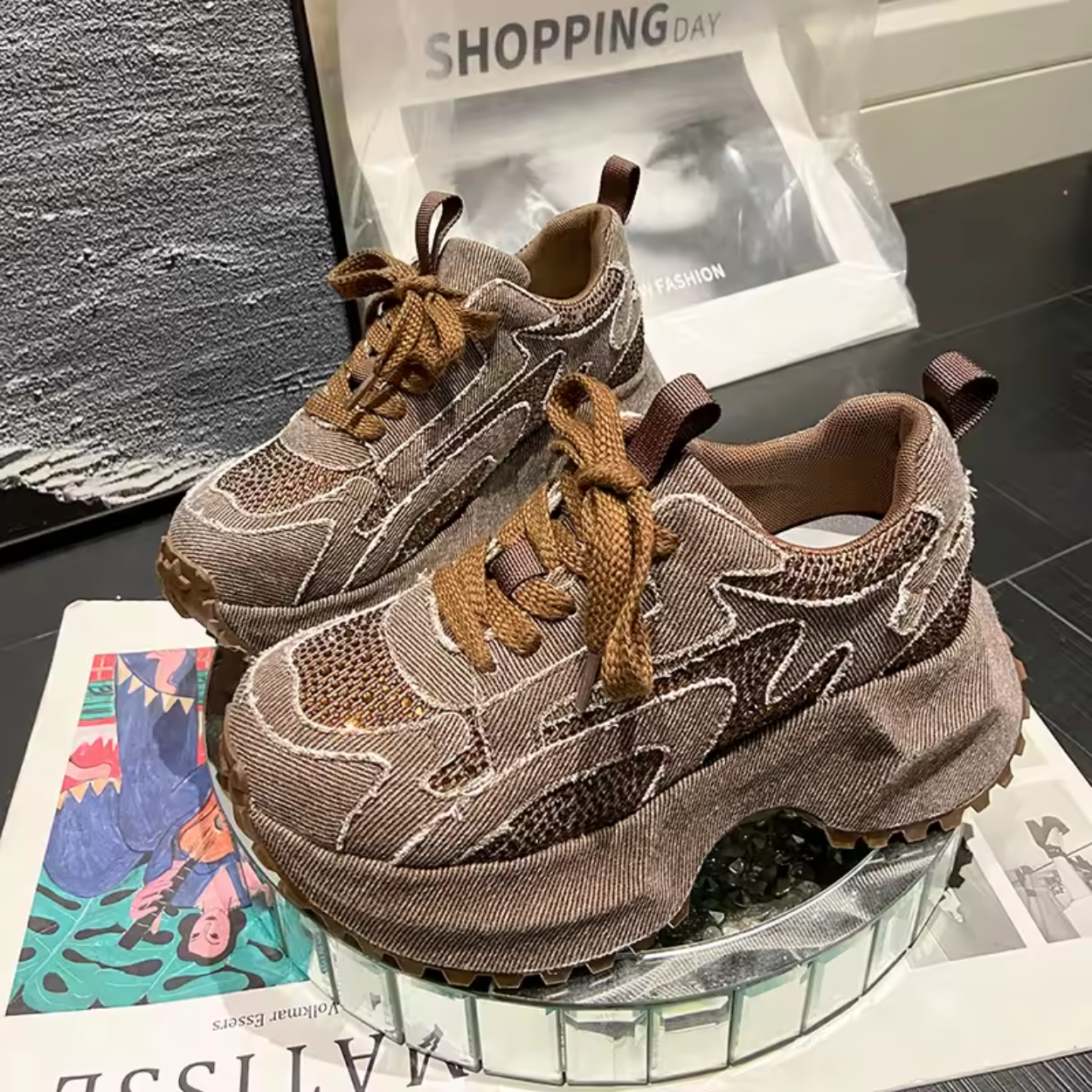 Zapatillas Mujer Chunky con Lentejuelas Glamourosas