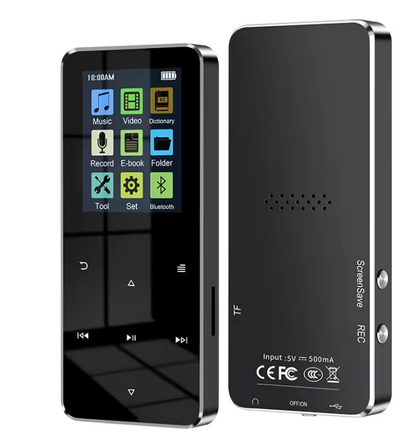 Reproductor MP3 Bluetooth con pantalla HD de 2,4 pulgadas, radio FM y altavoz integrado