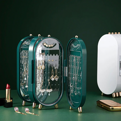 Caja de Joyas Plegable con Espejo y Compartimentos