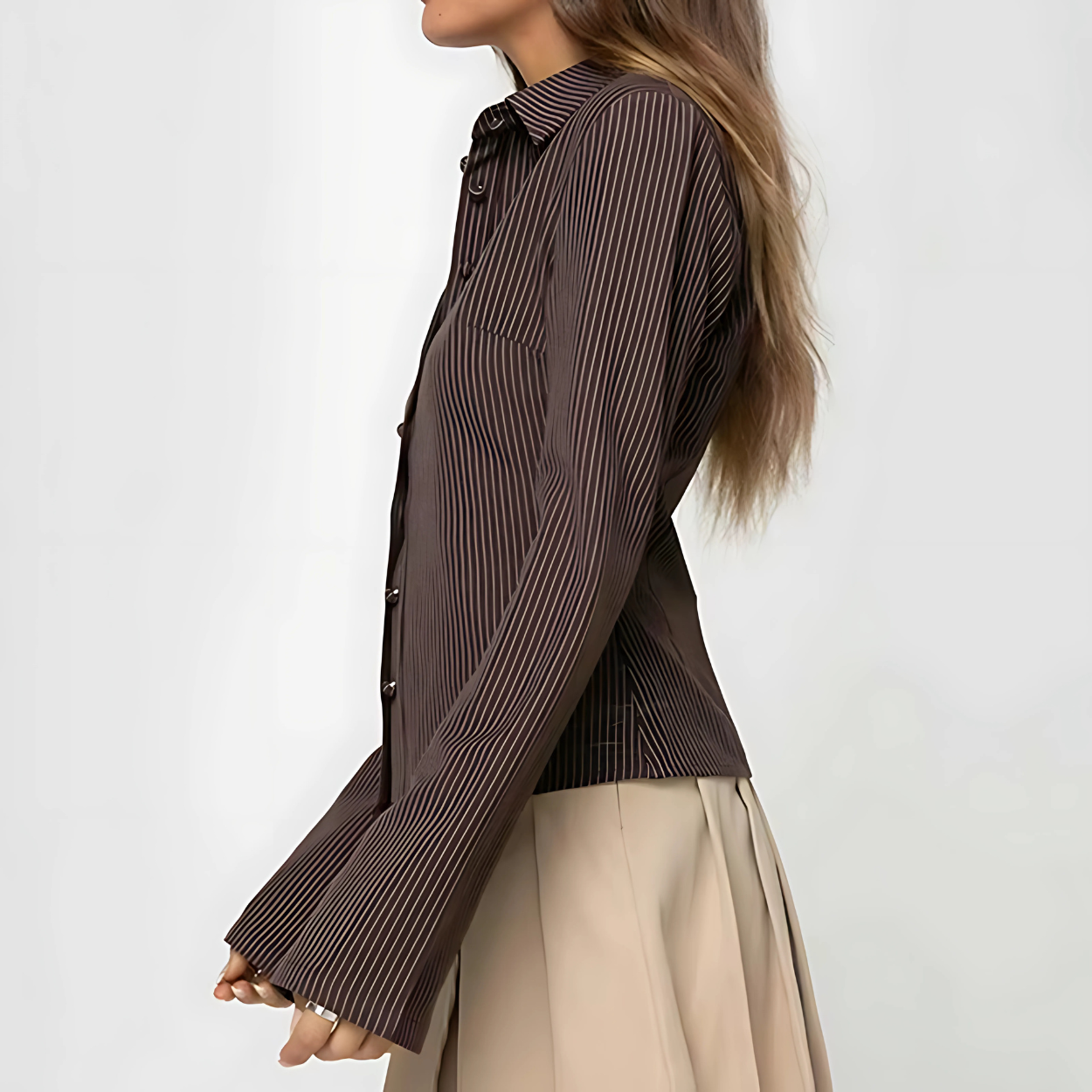 Blusa de Rayas Marrón para Mujer Elegante