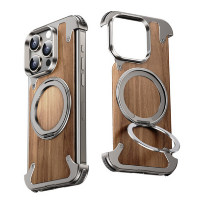 Funda para iPhone de Madera Natural con Soporte Giratorio