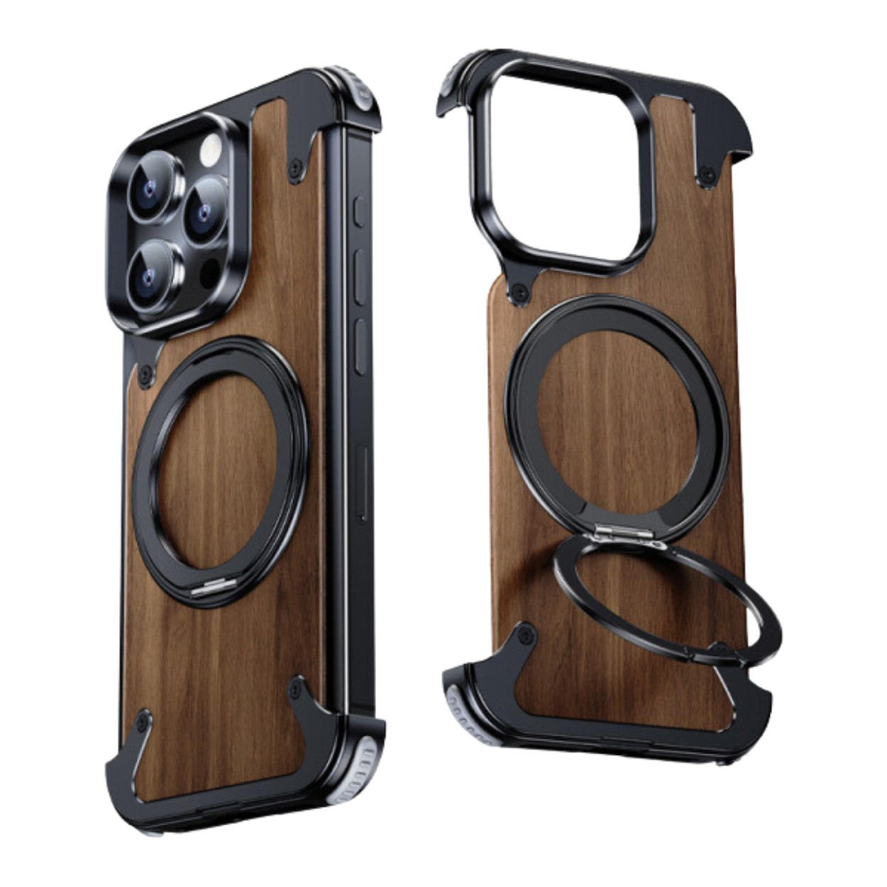 Funda para iPhone de Madera Natural con Soporte Giratorio
