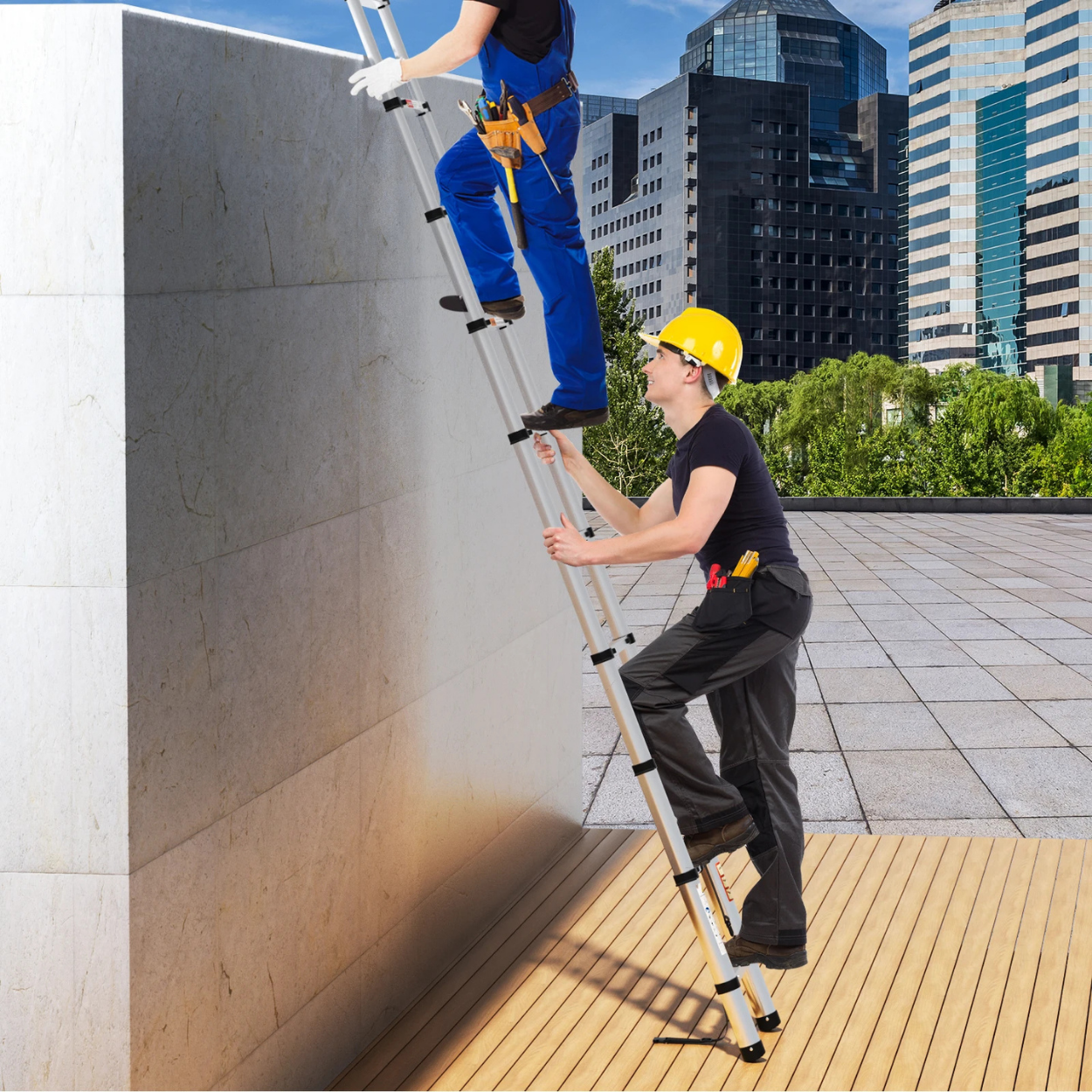 Escalera Telescópica Robusta de Acero para Trabajo