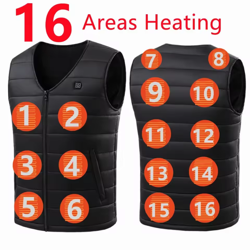 Chaleco Calefactor Eléctrico Recargable con 16 Zonas de Calor