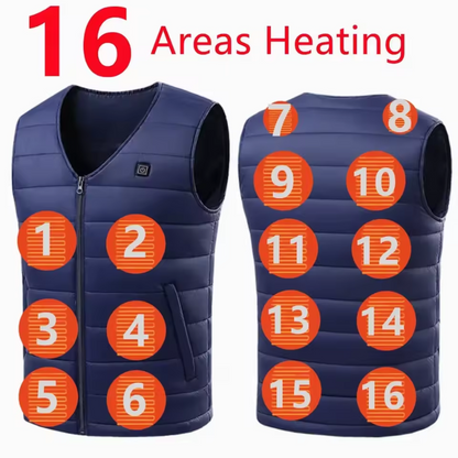Chaleco Calefactor Eléctrico Recargable con 16 Zonas de Calor