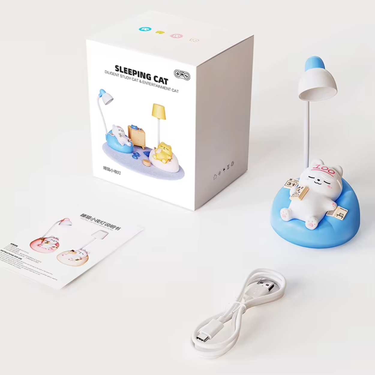 Lámpara de Mesa con Gato Lindo y Decorativo