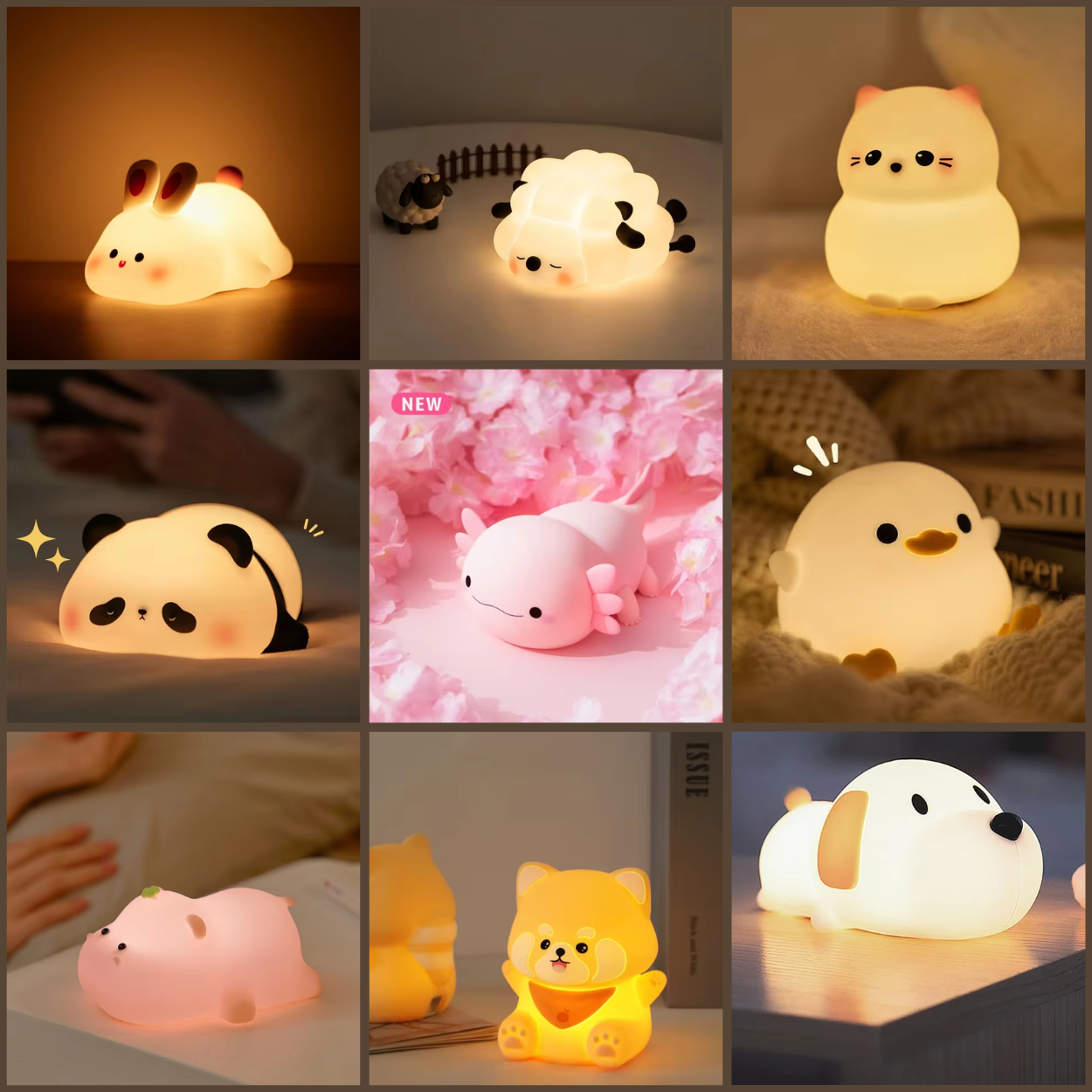 Lámpara Nocturna de Silicona con Animales Coloridos