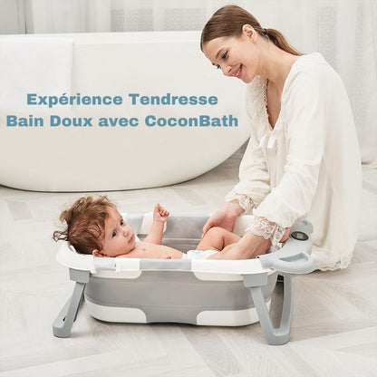 Marcherelle™ – Baignoire Bébé Pliable avec Matelas Ergonomique, 0–24 Mois