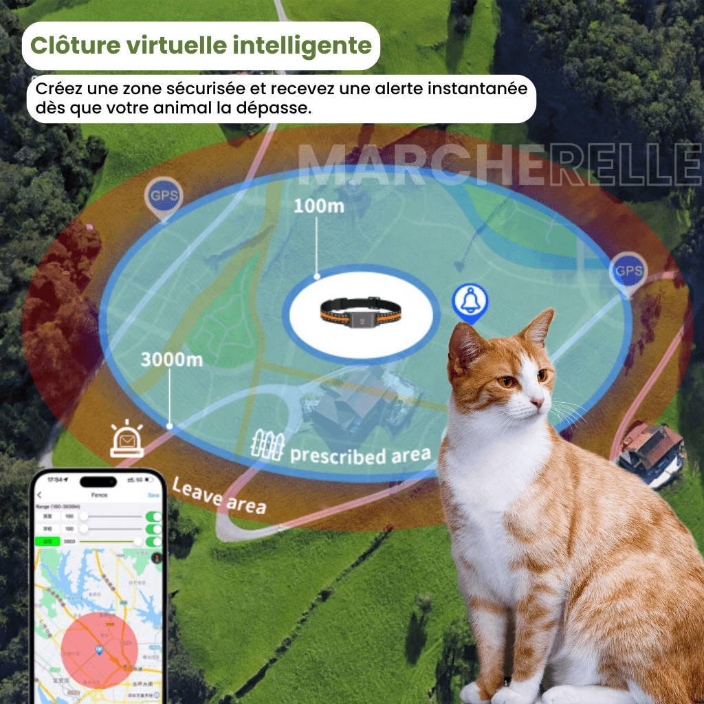 Marcherelle™ – Collier GPS Chat Sans Abonnement avec Suivi Précis, Portée Illimitée