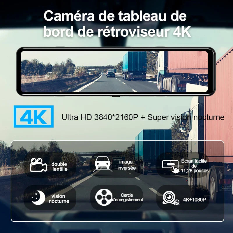 Espejo Retrovisor con Cámara 4K que Incluye GPS y Grabación