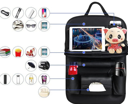 Soporte para Asiento de Coche con Bandeja Plegable de Cuero