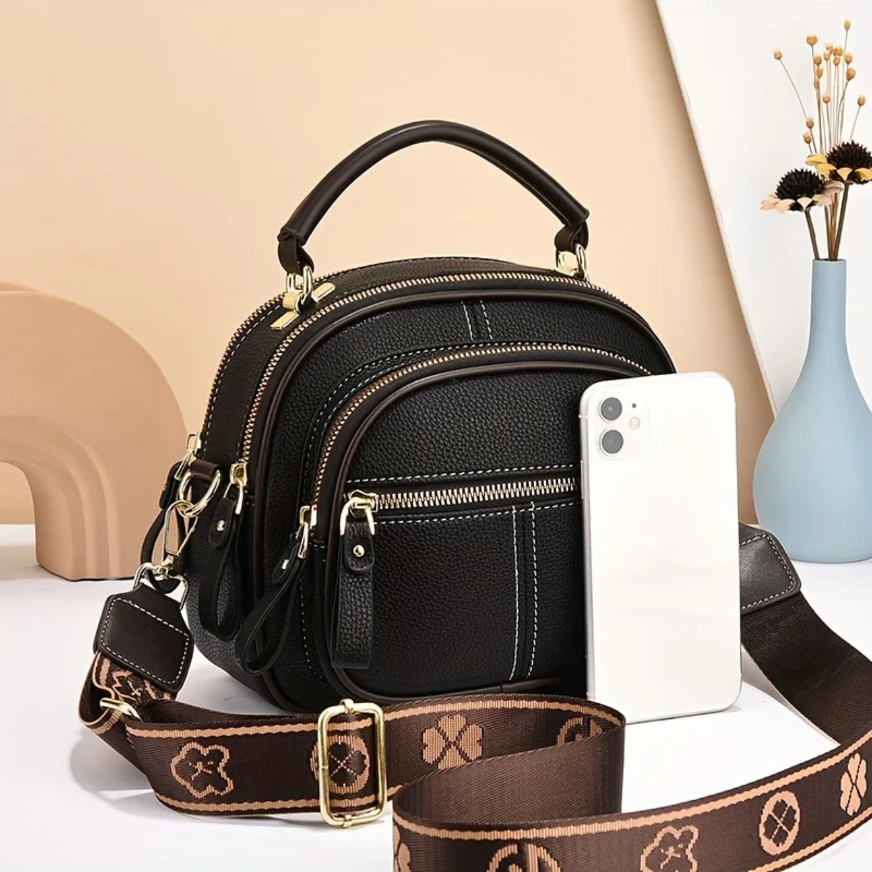 Bolso de Mano Elegante de Cuero para Mujer con Bandolera