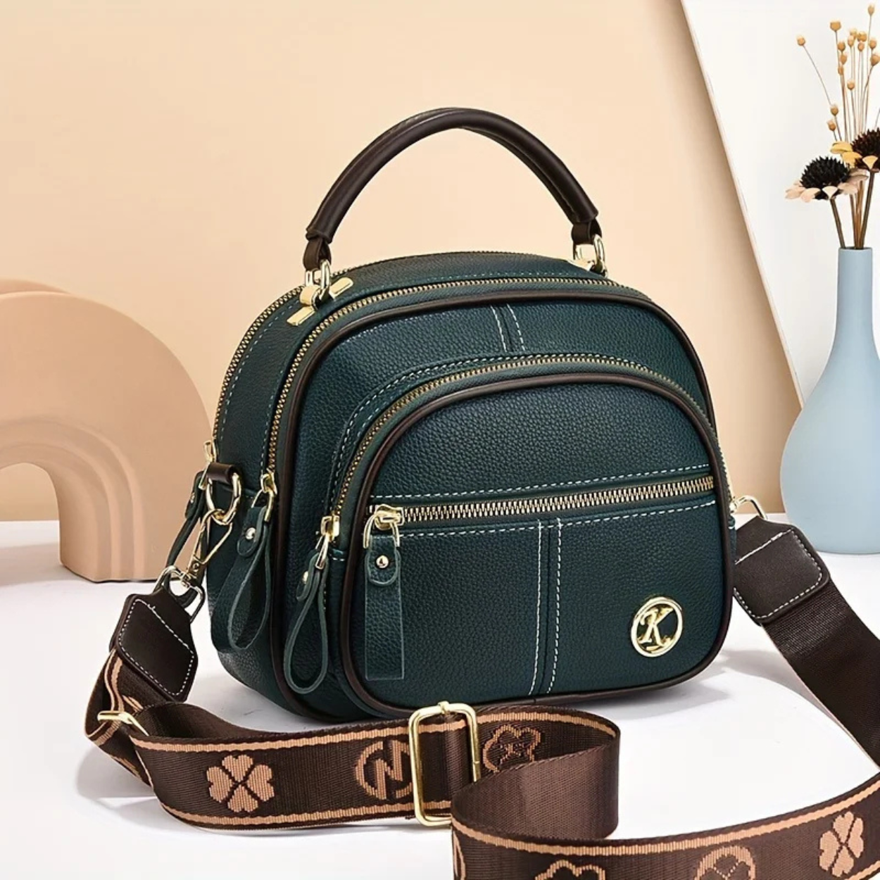 Bolso de Mano Elegante de Cuero para Mujer con Bandolera