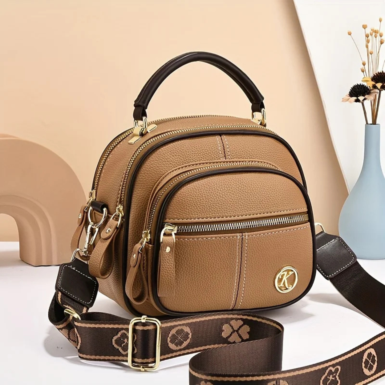 Bolso de Mano Elegante de Cuero para Mujer con Bandolera