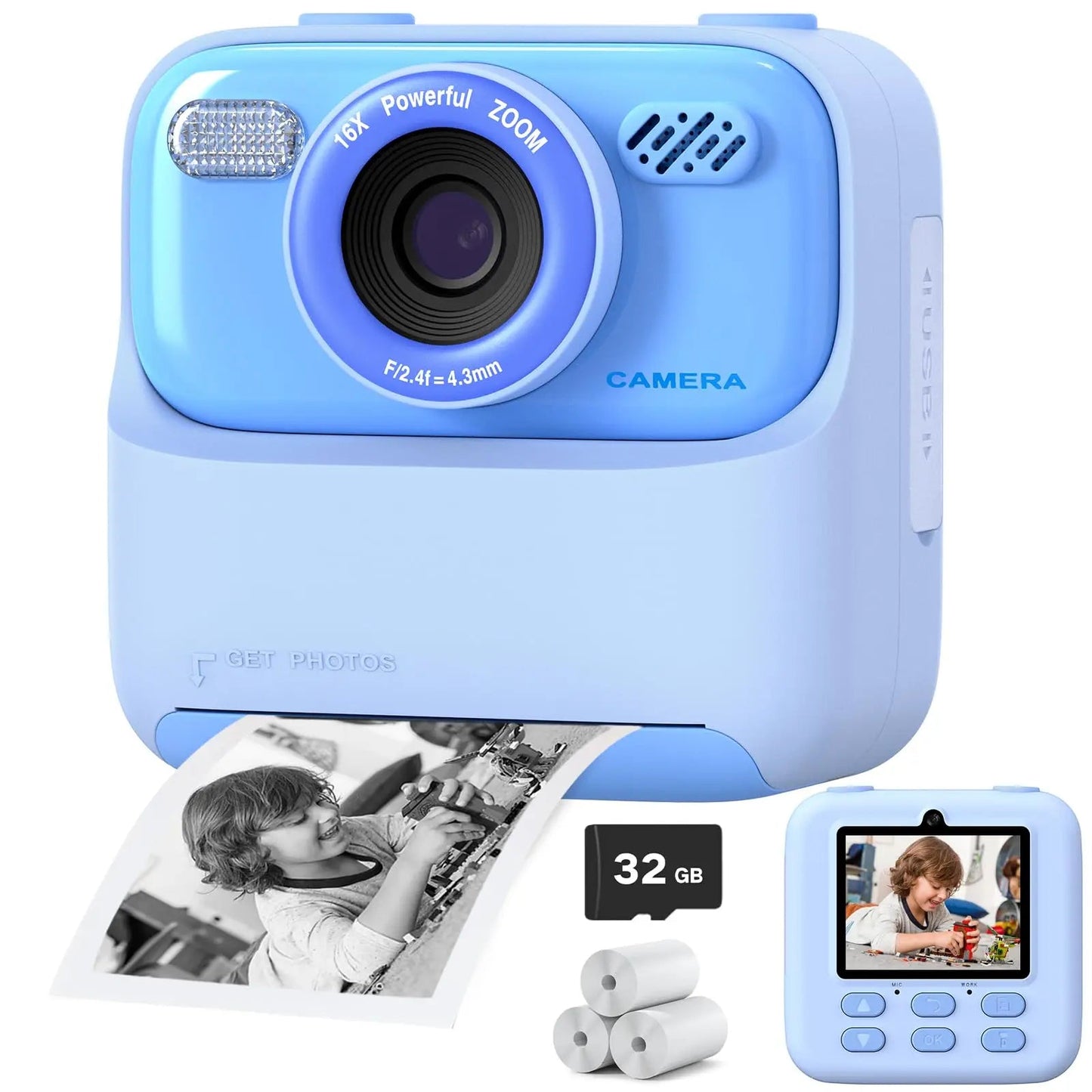 Cámara Instantánea para Niños Colorida con Selfie HD y 32GB de Memoria