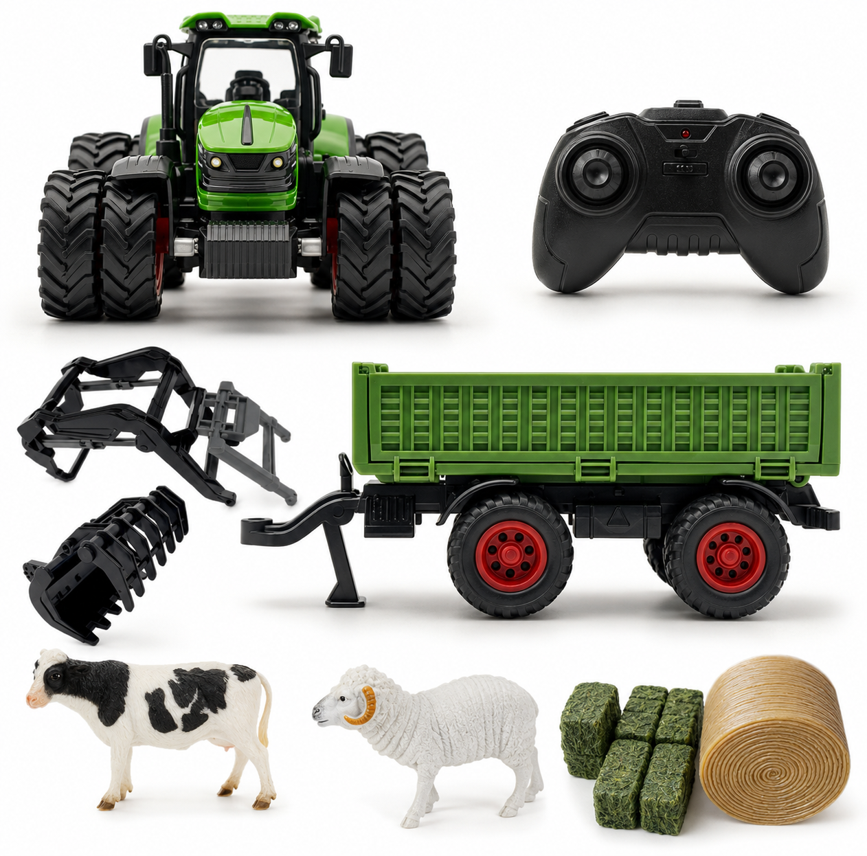 Tractor RC Juguete para Niños con Remolque de Metal