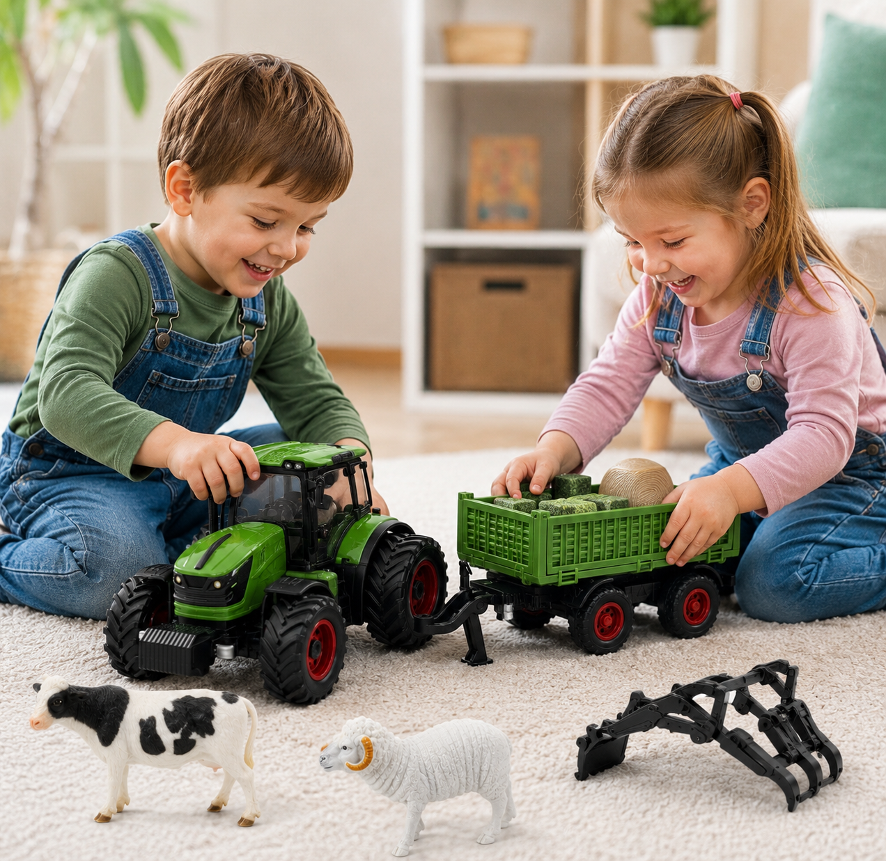Tractor RC Juguete para Niños con Remolque de Metal