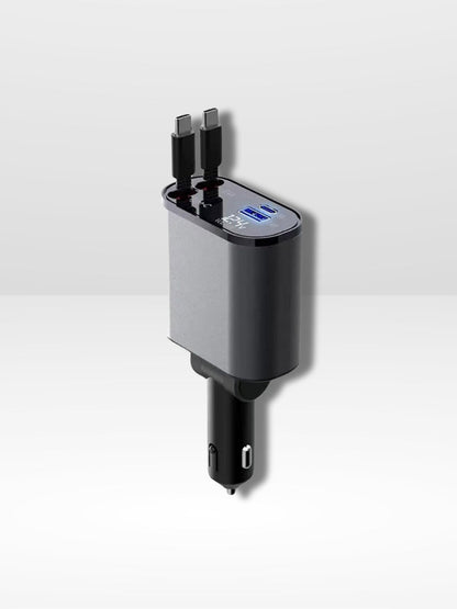 Cargador para Coche de 4 Puertos Rápido y Retráctil