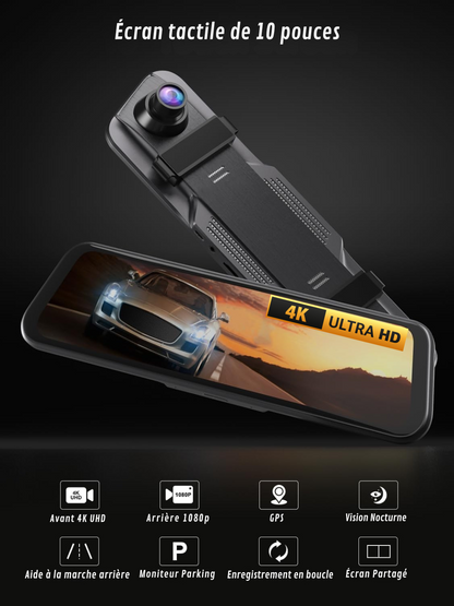 Espejo Retrovisor con Cámara 4K Delantera/Trasera con CarPlay y Grabación