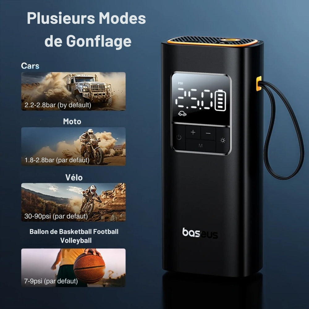 Inflador de neumáticos portátil y sin cables para coche