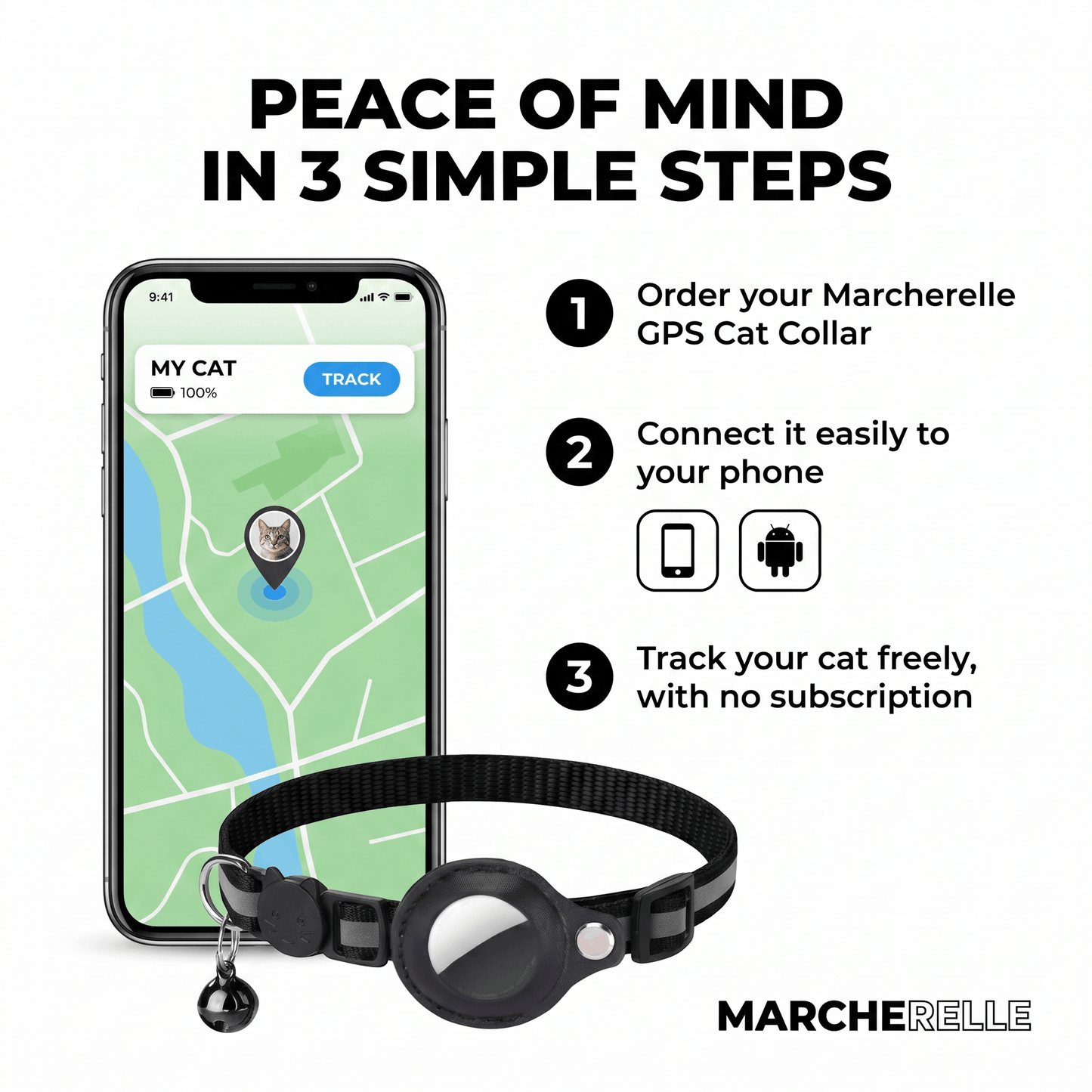 Macherelle™ – Collar GPS para Gatos Sin Suscripción | Compatible con iOS y Android