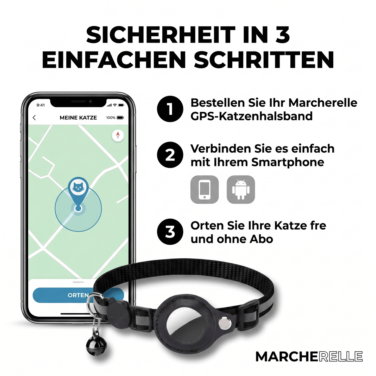 Macherelle™ – Collar GPS para Gato Sin Suscripción | Compatible con iOS y Android