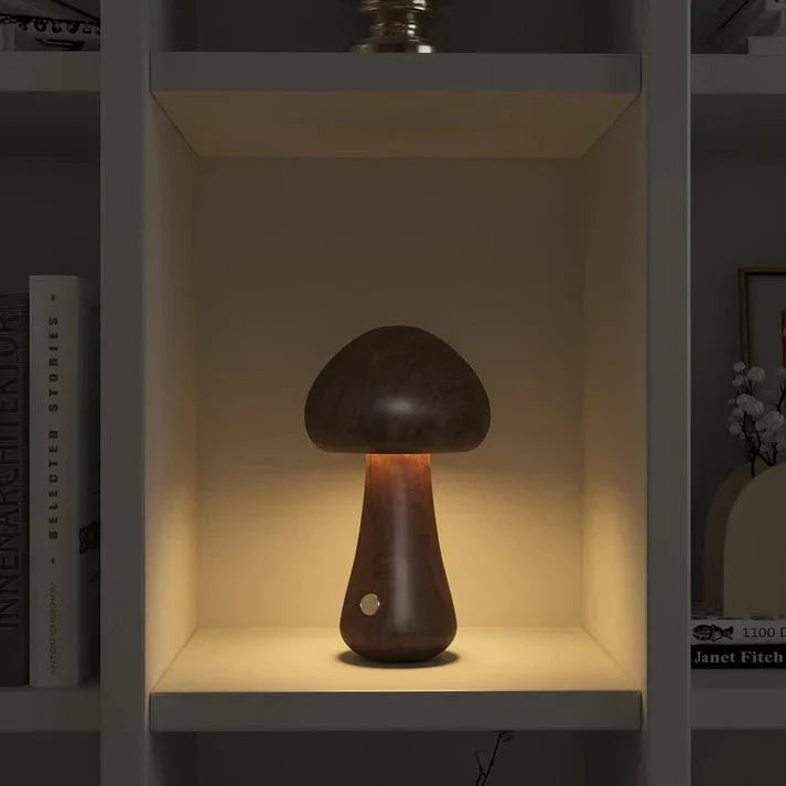 Lámpara Hongo en Madera Natural