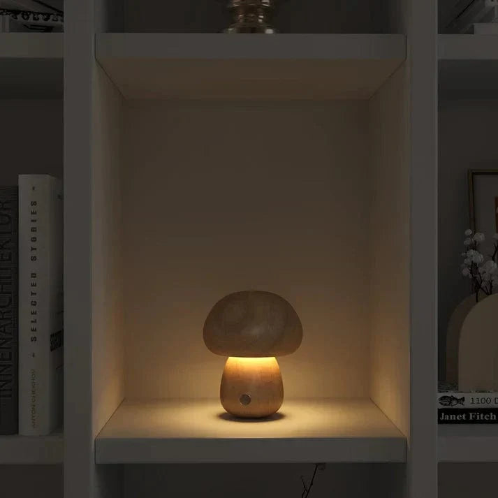 Lámpara Hongo en Madera Natural