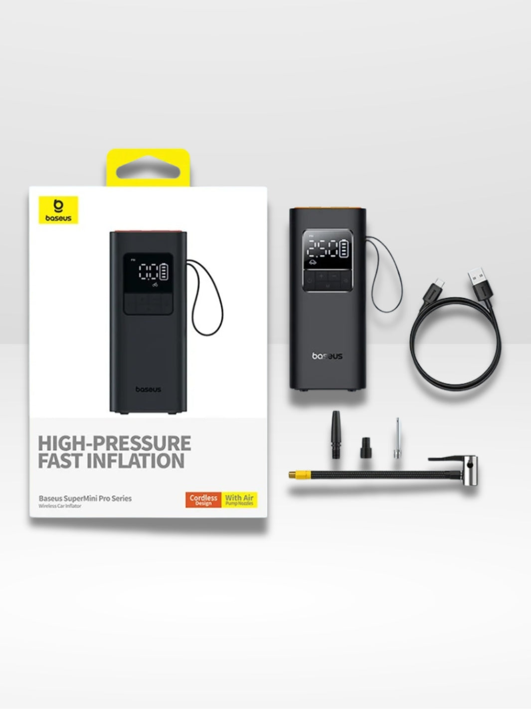 Inflador de neumáticos portátil y sin cables para coche