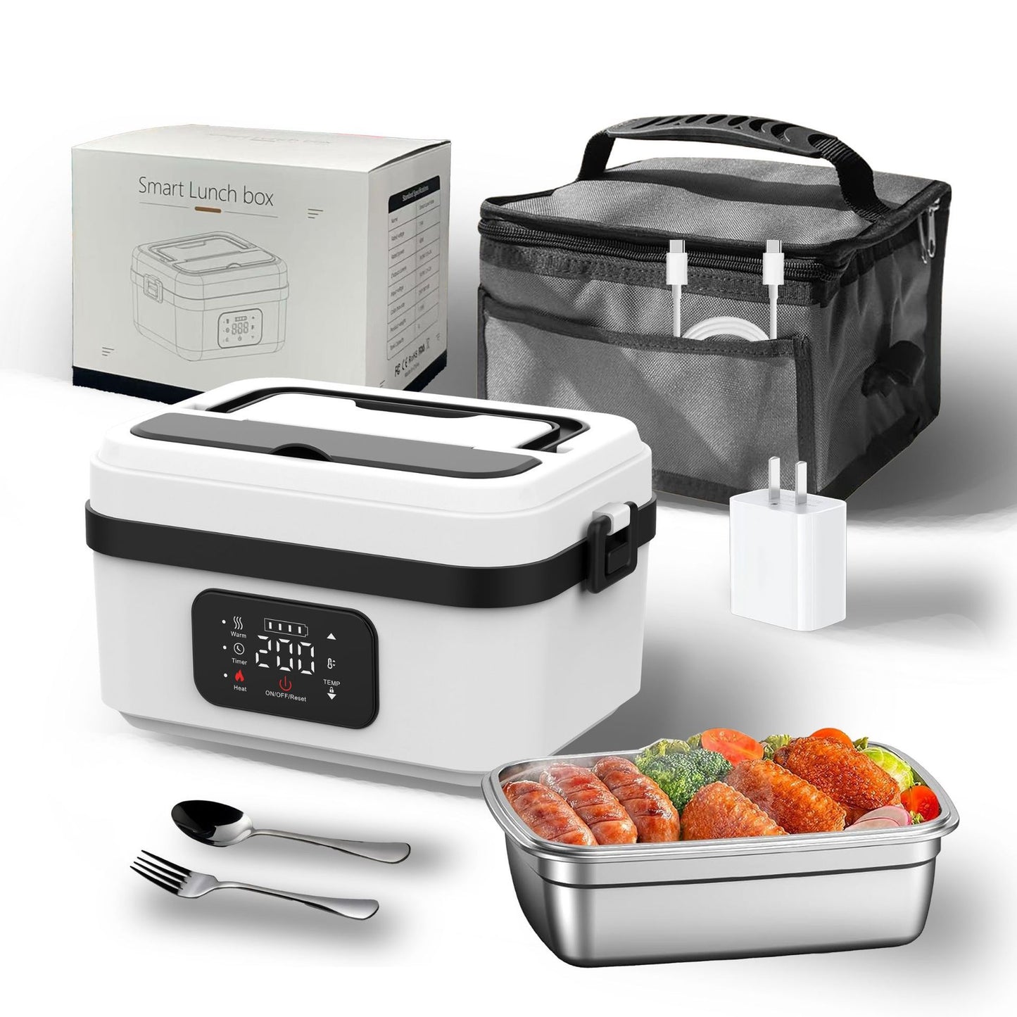 Caja de Almuerzo Calefactable Portátil de Acero Inoxidable