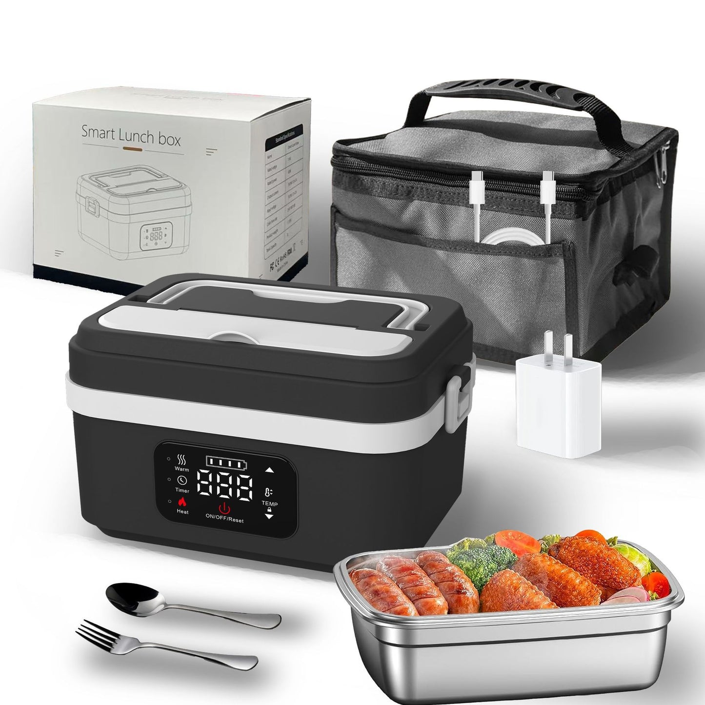 Caja de Almuerzo Calefactable Portátil de Acero Inoxidable