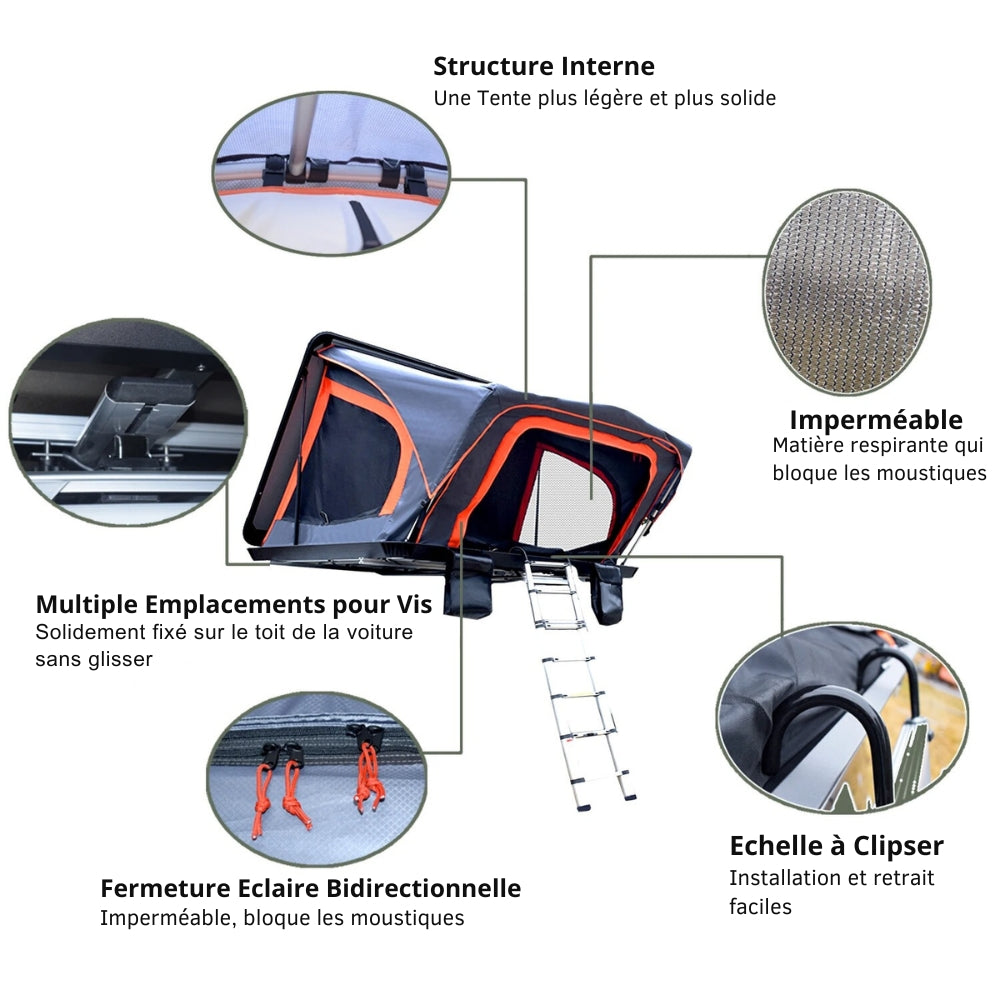 Tienda de Techo para 2 Personas para Coche con Cierre Rígido