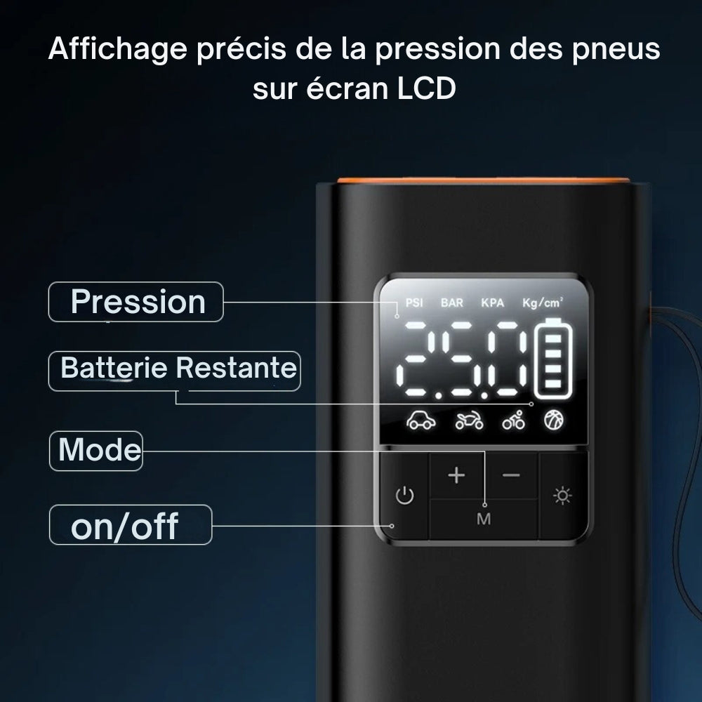 Inflador de neumáticos portátil y sin cables para coche