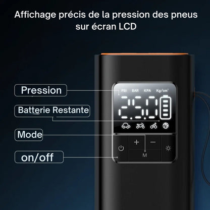 Inflador de neumáticos portátil y sin cables para coche